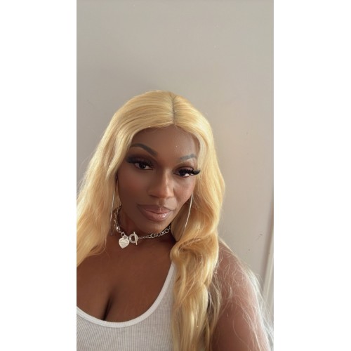 BARBIE COLORED 13X6 HD LACE FRONT WIG WITH TRANSPARENT PRE-PLUCKED BODY IN 613 BLONDE, IDEAL FOR BLACK WOMEN