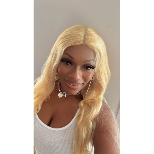 BARBIE COLORED 13X6 HD LACE FRONT WIG WITH TRANSPARENT PRE-PLUCKED BODY IN 613 BLONDE, IDEAL FOR BLACK WOMEN