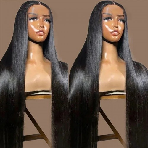 HUOKONG HAIR BREATHABLE AIR CAP STRAIGHT WIG - NO GLUE NEEDED, PRE-CUT LACE FRONT, 4X4/5X5/13X4 HUMAN HAIR WIGS, BLEACHED KNOTS
