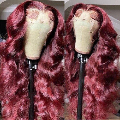 BURGUNDY BODY WAVE WIG - NO GLUE, 13X4 HD LACE FRONT