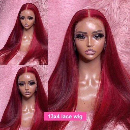 99J BURGUNDY MIDDLE T-PART LACE WIG - 30-INCH BODY WAVE, COLORED HAIR