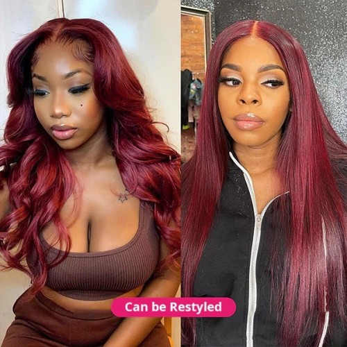 30-INCH BURGUNDY STRAIGHT T-PART LACE CLOSURE WIG - COLORED HAIR