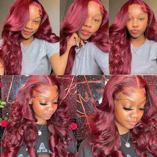 30-INCH BURGUNDY STRAIGHT T-PART LACE CLOSURE WIG - COLORED HAIR
