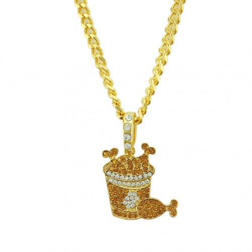 European and American Jewelry Factory Direct Sales Inlaid Colorful Diamond Chicken Leg Food Pendant Long Necklace Men and Women's Fashion Pendant
