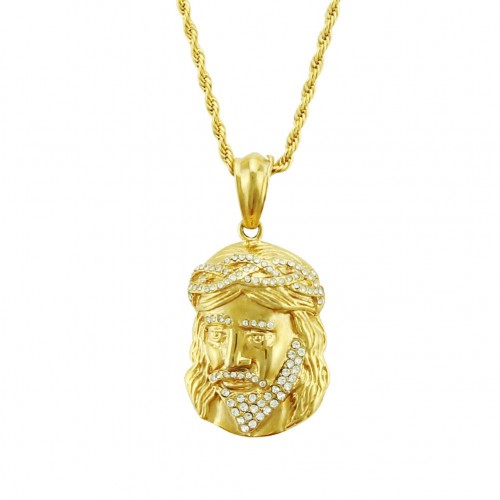 Punk Domineering New HIPHOP Hip-hop Head Pendant Necklace 14K Gold Color-Preserved Plating Street Dance Jewelry Pendant