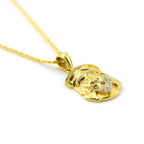 Punk Domineering New HIPHOP Hip-hop Head Pendant Necklace 14K Gold Color-Preserved Plating Street Dance Jewelry Pendant