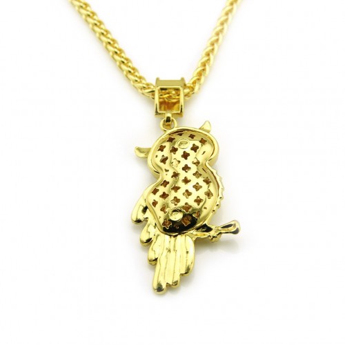 Factory Direct Sales of European and American Explosive Jewelry Wholesale Punk Hip-hop Personality Owl Inlaid Diamond Pendant Men's Necklace