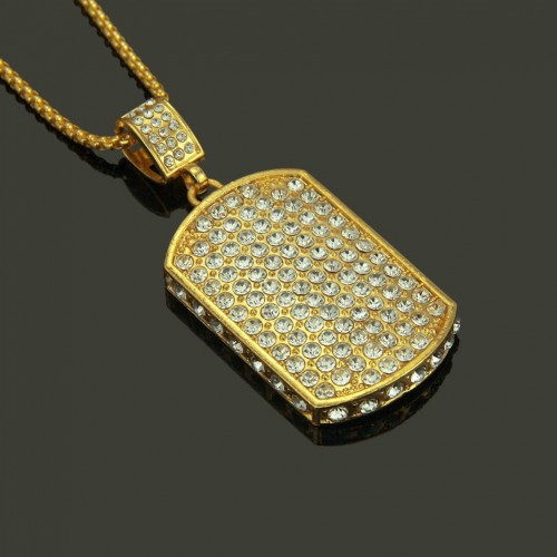 Foreign Trade Necklace Amazon AliExpress eBay Best-Selling Hip-hop HIPHOP Full Diamond Dog Tag Pendant Necklace Accessories