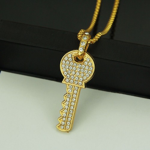 AliExpress Wish eBay European and American Explosive Full Diamond Key Pendant Necklace Factory Wholesale in Stock