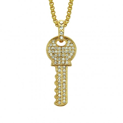 AliExpress Wish eBay European and American Explosive Full Diamond Key Pendant Necklace Factory Wholesale in Stock