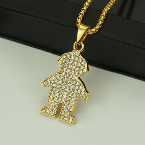 New European and American Inlaid Diamond Hip-hop Pendant Necklace Men's Gold-Plated HIPHOP Pendant Necklace Factory Supply