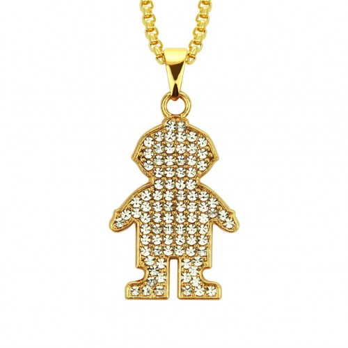 New European and American Inlaid Diamond Hip-hop Pendant Necklace Men's Gold-Plated HIPHOP Pendant Necklace Factory Supply