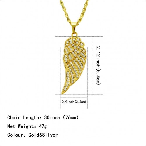 European and American New Angel Wing Inlaid Diamond Pendant Long Necklace Men and Women's Personalized Fashion Pendant