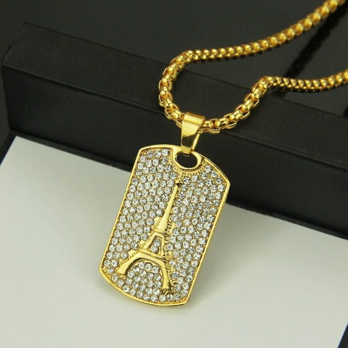 Foreign Trade Necklace Amazon AliExpress Explosive Hip-hop Tower Dog Tag Necklace European and American Exaggerated Fashion Dog Tag Pendant