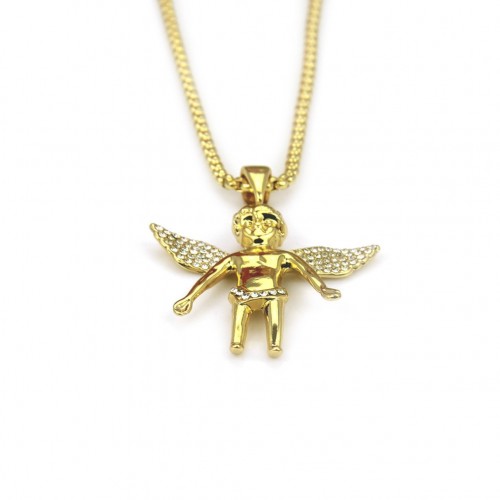 AliExpress New 18K Gold Inlaid Diamond Angel Pendant Necklace hip-hop Hip-Hop Angel Collarbone Chain Accessories Spot