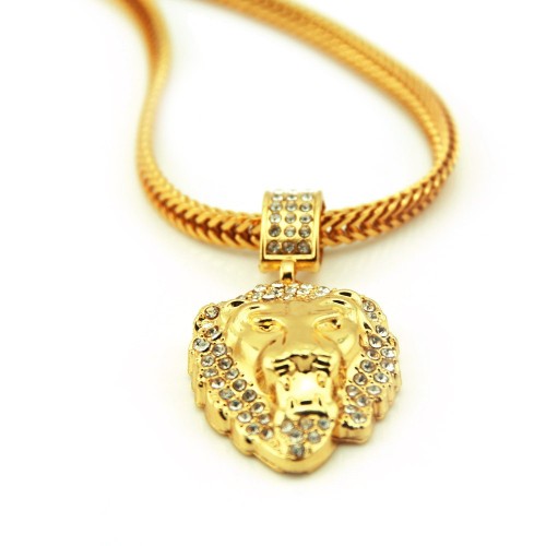 AliExpress Hot Sale Inlaid Diamond Lion Head Pendant Necklace European and American Jewelry Hip-Hop Boyfriend Creative Gift Accessories