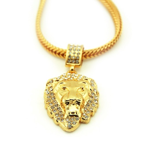 AliExpress Hot Sale Inlaid Diamond Lion Head Pendant Necklace European and American Jewelry Hip-Hop Boyfriend Creative Gift Accessories