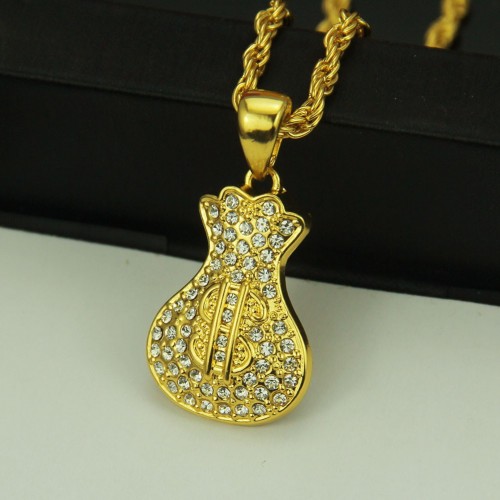 AliExpress European and American Trendy Brand Sweater Twist Necklace Jewelry Alloy Inlaid Diamond Dollar Hip-Hop HIPHOP Necklace Pendant