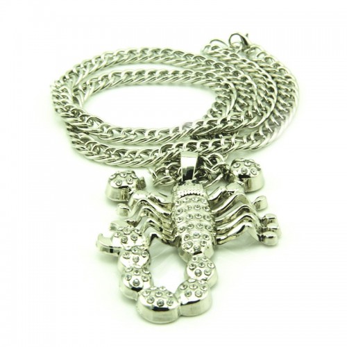 Fashion Jewelry Alloy Scorpion Animal Necklace Hip-Hop HIPHOP Pendant European and American Trendy Brand Street Dance Collarbone Chain