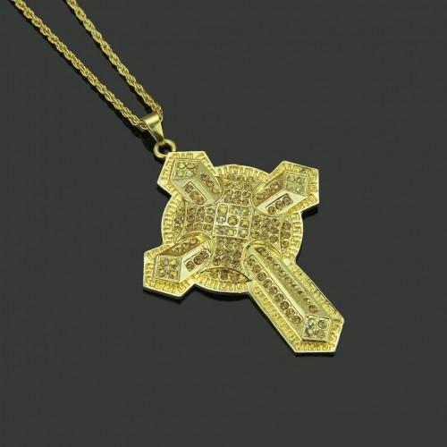 New Hip-Hop Cross Pendant Necklace with Rhinestone Inlay - Wholesale from European-American Jewelry Manufacturer