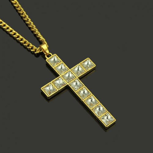 Hiphop Rhinestone Necklace with Diamond-Encrusted Pendant - Manufacturer from Europe and America