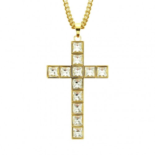 Hiphop Rhinestone Necklace with Diamond-Encrusted Pendant - Manufacturer from Europe and America