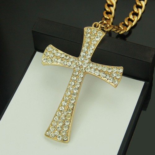 Wholesale Hip-Hop Rhinestone Cross Pendant Necklace - European-American Jewelry Manufacturer