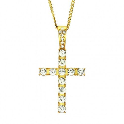 New Men's Hip-Hop Rhinestone Cross Pendant Necklace - Direct from the European-American Fashion Jewelry Manufacturer