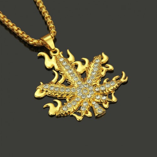 New Hip-Hop Maple Leaf Rhinestone Necklace - Fashionable Collarbone Chain on AliExpress