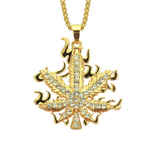 New Hip-Hop Maple Leaf Rhinestone Necklace - Fashionable Collarbone Chain on AliExpress