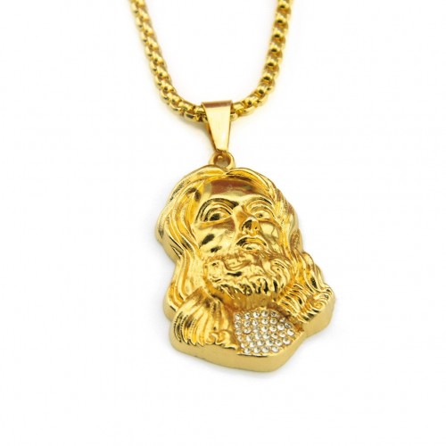 Gold Plated Hip-Hop Portrait Pendant Necklace - Stylish Men's Accessory with 18k Gold Plating