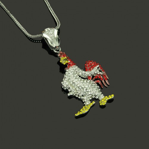Amazon Bestselling Sweater Chain: European and American Alloy Rhinestone Rooster Shaped Long Necklace, Versatile Fashion Pendant