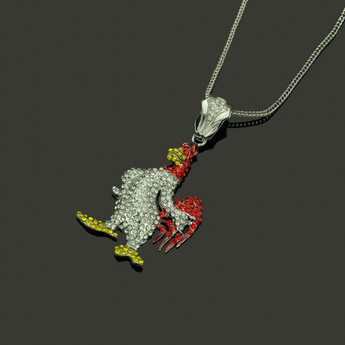 Amazon Bestselling Sweater Chain: European and American Alloy Rhinestone Rooster Shaped Long Necklace, Versatile Fashion Pendant