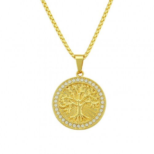 European and American Hip-Hop Necklace: Round Tree of Life Pendant for Men, Cool Personalized Statement Piece, Factory Wholesale