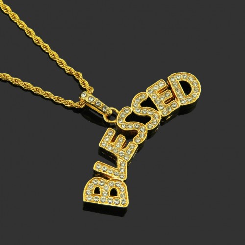 Hip-Hop European and American Exaggerated Men's Necklace: Rhinestone Personalized Letter Pendant, Streetwear Statement Accessory