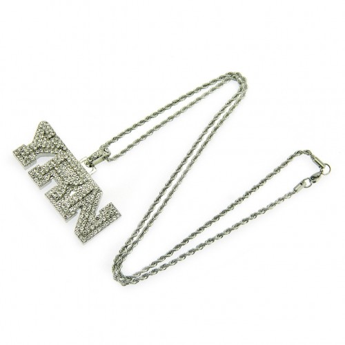 Foreign Trade Manufacturer's Supply: HIPHOP Rhinestone YRN Letter Pendant Twisted Rope Necklace, New Fashionable All-Match Accessory