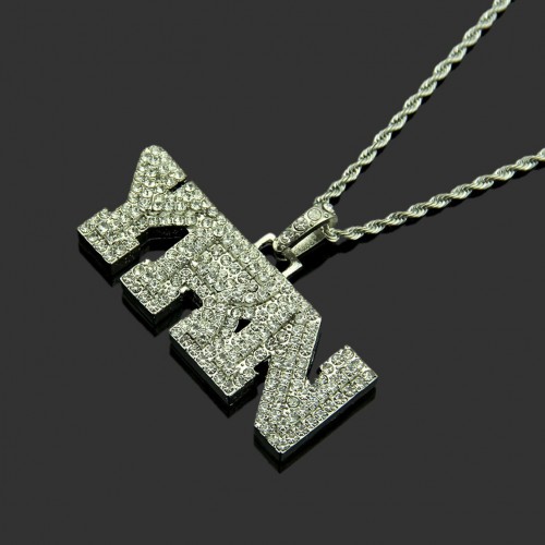 Foreign Trade Manufacturer's Supply: HIPHOP Rhinestone YRN Letter Pendant Twisted Rope Necklace, New Fashionable All-Match Accessory