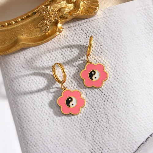 2024 Summer Y2K Pink Dripping Eight-Trigram Flower Earrings Stainless Steel Womens Fashion Jewelry Wholesale