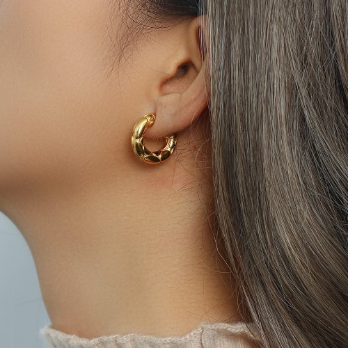 European and American Cross-Border Trendy Accessories for Women, Stainless Steel Electroplated with 18K Gold Irregular Surface Moon Pendant Earrings