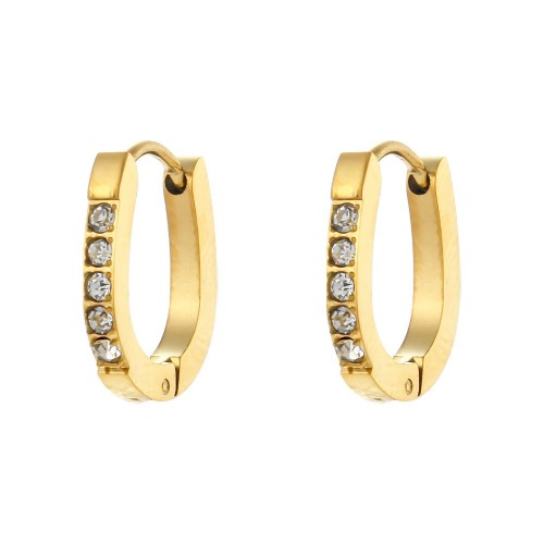 European and American Fashionable Lightweight Luxury Earrings: Stainless Steel 18K Gold-Plated Pear-Shaped Side-Inlaid Zircon Ear Clips