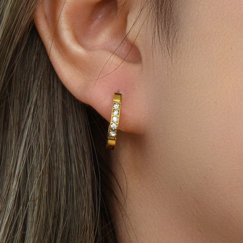 European and American Fashionable Lightweight Luxury Earrings: Stainless Steel 18K Gold-Plated Pear-Shaped Side-Inlaid Zircon Ear Clips