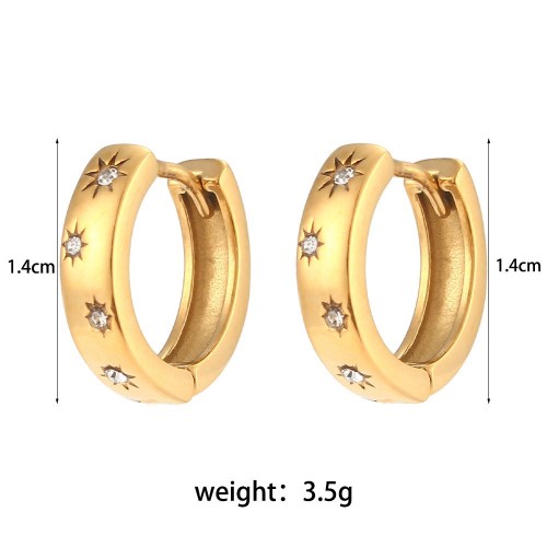 European and American INS Fashionable Popular Unique Luxurious Earrings: Stainless Steel 18K Gold-Plated Small Sun Zircon Thick Ear Hoops