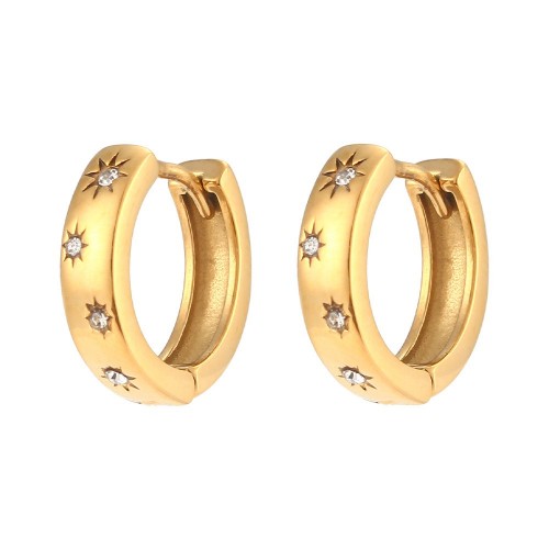 European and American INS Fashionable Popular Unique Luxurious Earrings: Stainless Steel 18K Gold-Plated Small Sun Zircon Thick Ear Hoops