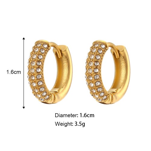 European and American INS Fashionable Luxurious Zircon Earrings: Stainless Steel 18K Gold-Plated Full Diamond Zircon Round Ear Clips