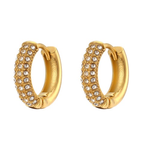 European and American INS Fashionable Luxurious Zircon Earrings: Stainless Steel 18K Gold-Plated Full Diamond Zircon Round Ear Clips
