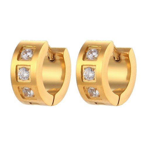 European and American INS Fashionable Popular Simple Earrings: Stainless Steel 18K Gold-Plated Square Zircon Metal Ear Clips