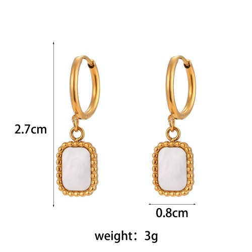 European and American INS Fashionable Popular Elegant Butterfly Ear Hoops: Stainless Steel 18K Gold-Plated Small Square Pendant Earrings