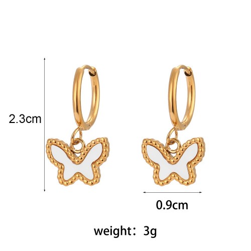 European and American INS Fashionable Popular Elegant Butterfly Ear Hoops: Stainless Steel 18K Gold-Plated Small Square Pendant Earrings