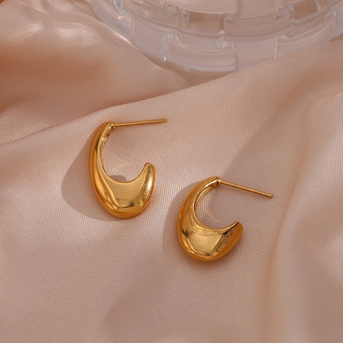 European and American INS Popular Stylish Cross-Border Ear Studs: Stainless Steel Hook-Shaped Smooth Hollow Ear Clips