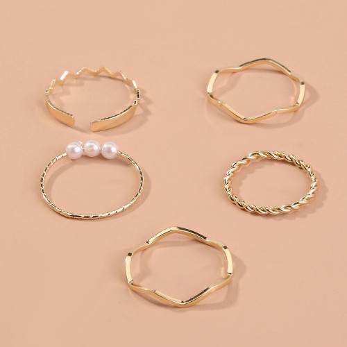 European and American Irregular Ring Set: Adjustable Heart-Shaped and Wave Pattern Rings with Simple and Unique Designs for Women